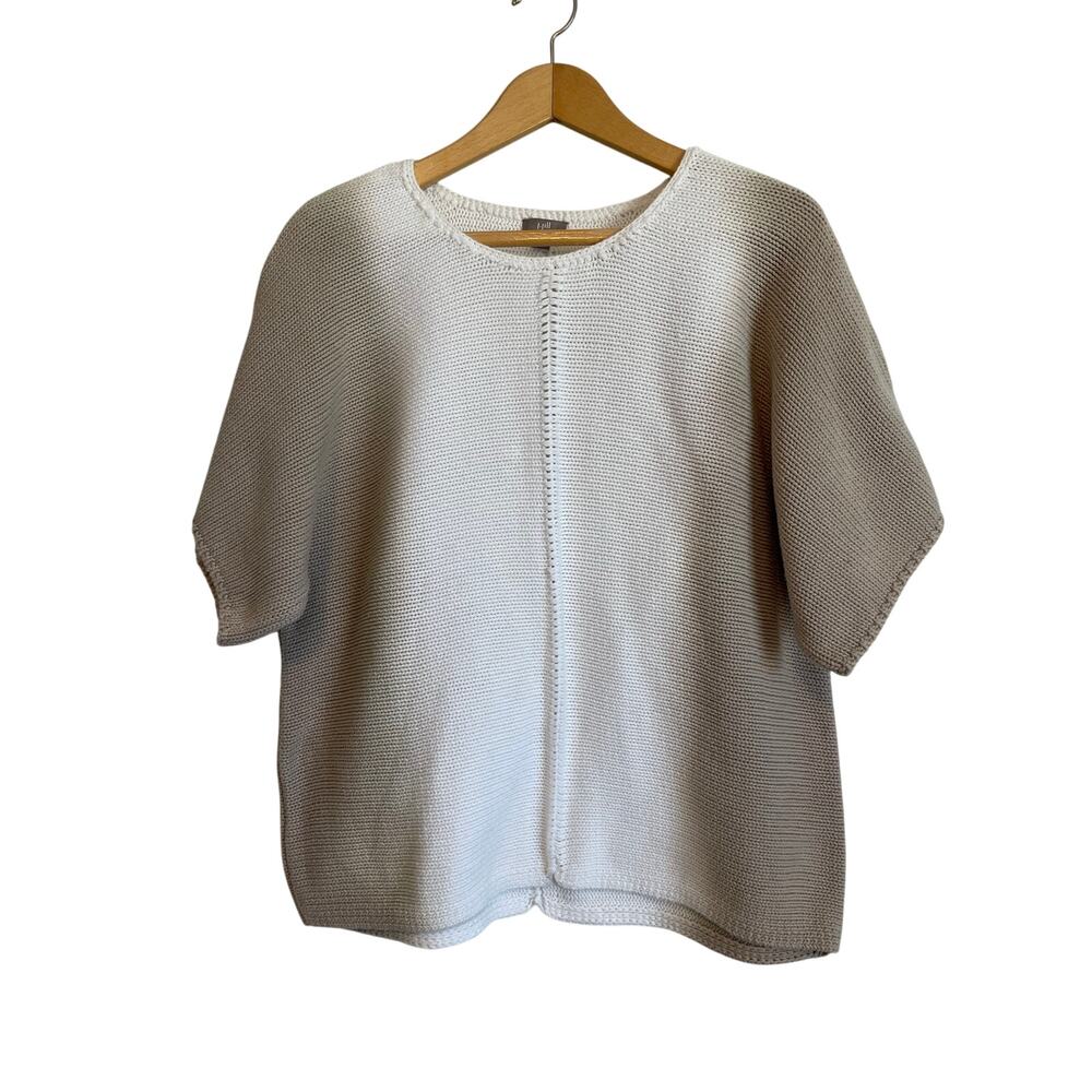 J. Jill tan short sleeve pullover sweater ombre neutral heavyweight cotton XL